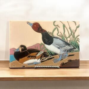 Vintage-12in X 8in, Italian, Hand Glazed Duck Ceramic Tile Or Trivet. Art Neuvo